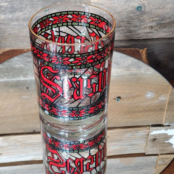HOUZE GLASS COMPANY Stained Glass Seasons Greetings Old Fashioned Glass - Picture 4 of 5
